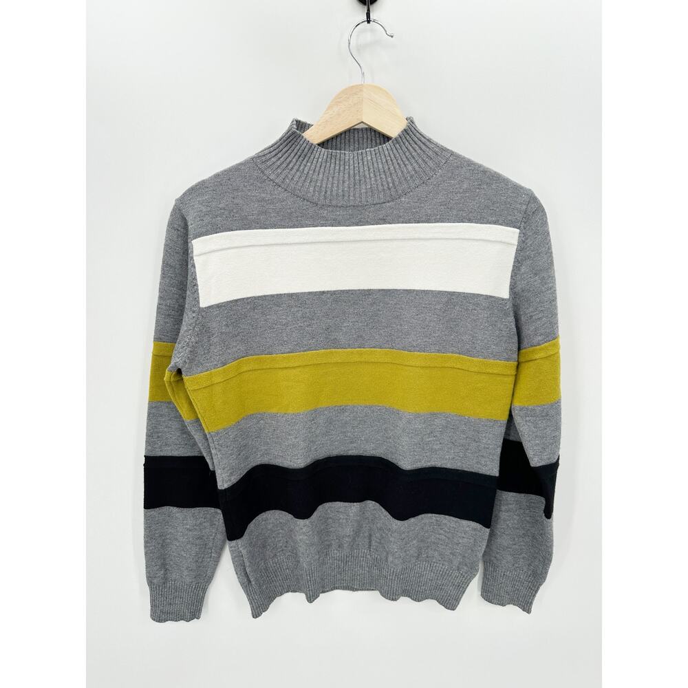 Patrizia Luca Women‎ Gray Colorblock Striped Sweater Mock Neck Modal Nylon Sz M